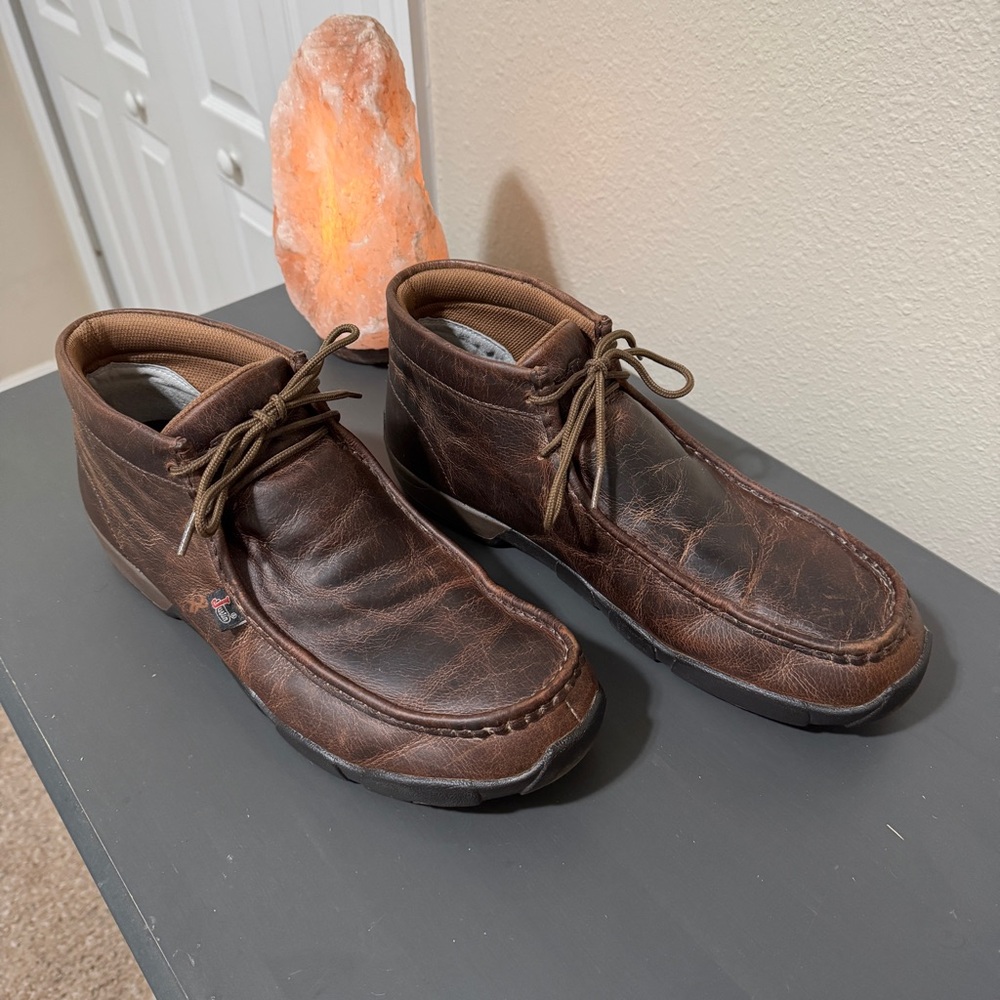 14M Justin Men's 4" Moc Toe Water Buffalo Cappie Dark Brown